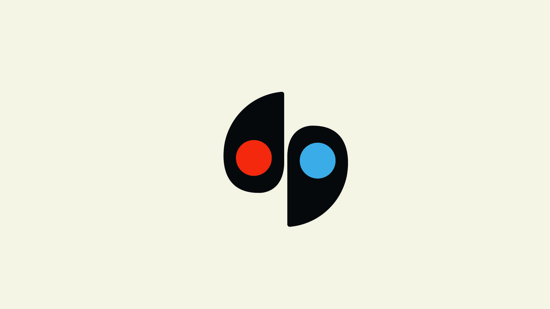 Joe Redston’s personal brand monogram logo with blue and red dots symbolizing duality. Designed by Scott Bennett, shown here on a soft cream background.