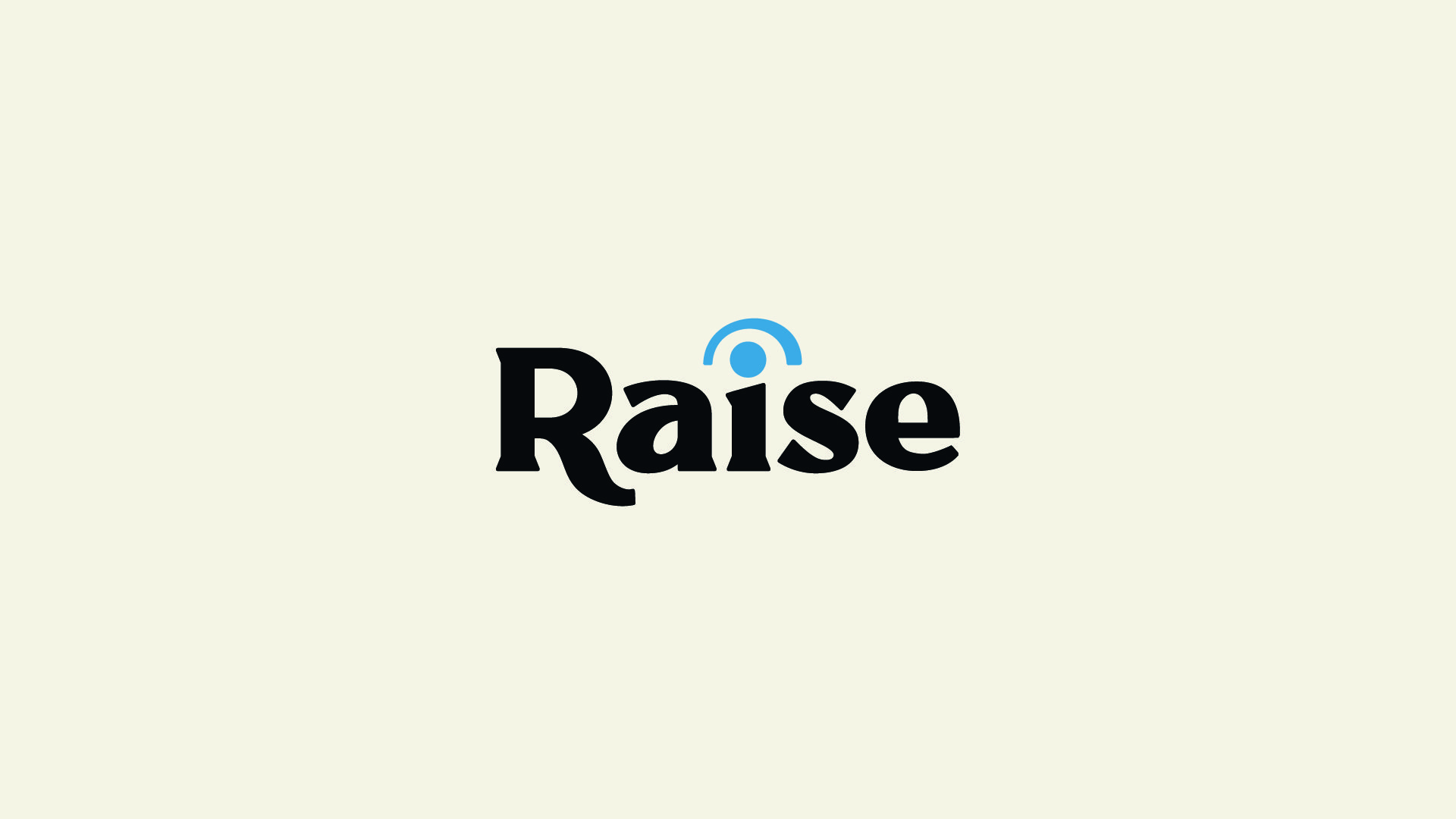 Logo design for Raise Global by Scott Bennett, combining bold serif typography with a blue arc and dot — symbolising balance, clarity, and upward movement.