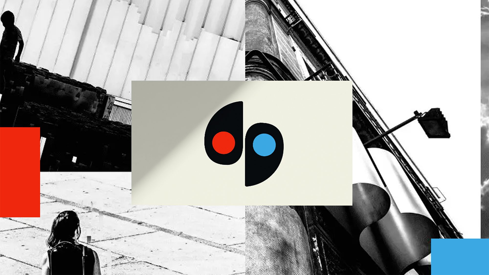 Joe Redston brand identity – visual cover showing dual-colour symbol on abstract urban background