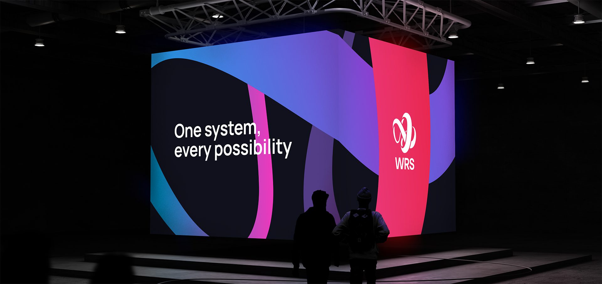 Branded exhibition stand for WRS featuring dynamic curves, brand messaging and full wrap visuals.