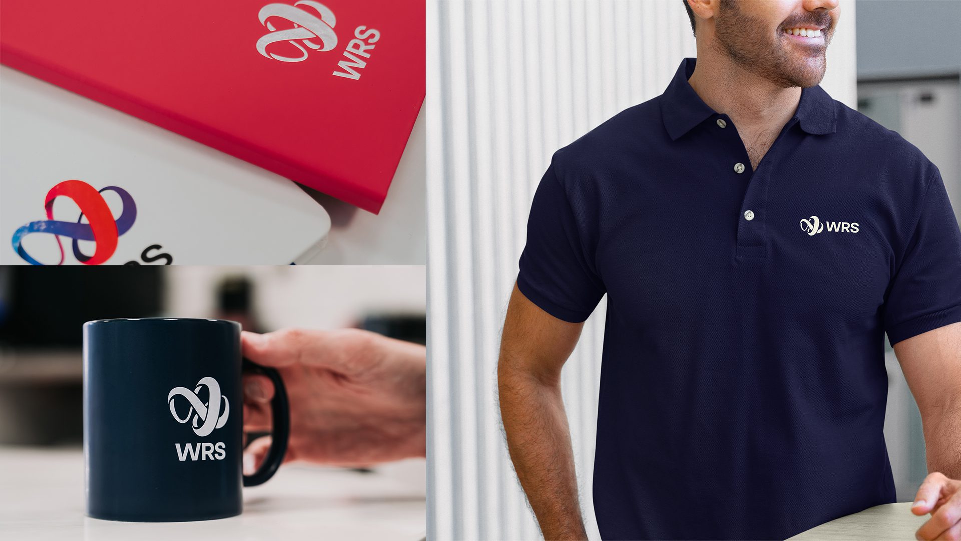 Modular identity system layouts for WRS, showing logo variations and usage principles.